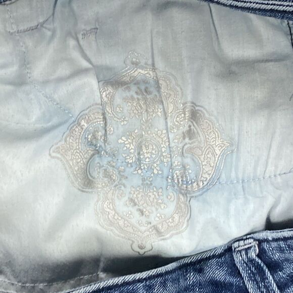 White House Black Market Jeans 10 Blue Blanc Rhinestone Beads Slim Crop Denim - Picture 13 of 13